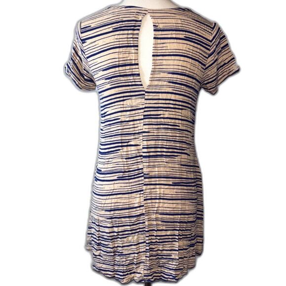Ava Sky Button Up Striped Mini Dress Tunic Size Small Tan Blue - Picture 3 of 5